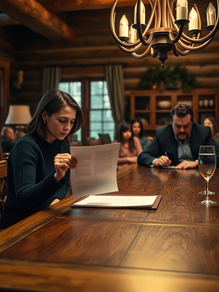 At My Father-in-Law’s Birthday Dinner, My Brother-in-Law Announced He Was Seizing Our Timber Lodge—Until I Placed the 2004 Riparian Covenant on His Table